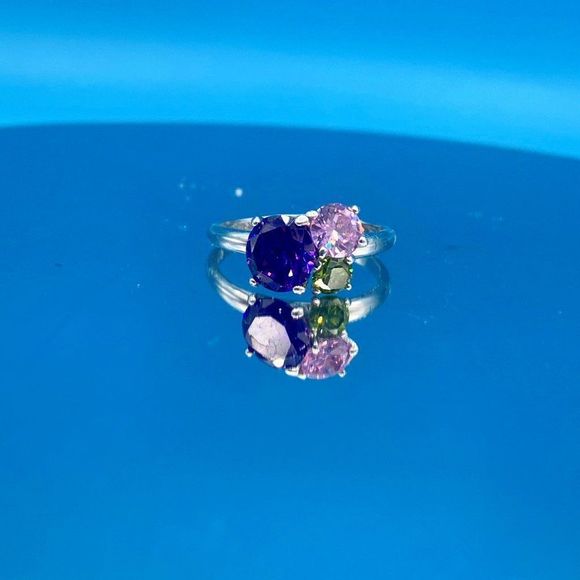 Sterling Silver and Cubic Zirconia Three-Stone Ring - Picture 7 of 9